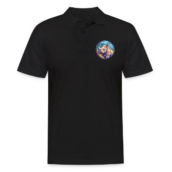 Rhino Stained Glass Colorful Cartoon Kawaii Animal - Men's Polo Shirt - black - Front - Kai (181cm)