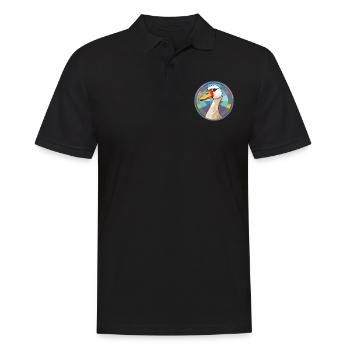 Gänse-Buntglas-Cartoon-Kawaii-Tier - Männer Poloshirt - Schwarz - Vorne - Kai (181cm)
