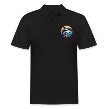 Orca Stained Glass Colorful Cartoon Kawaii Animal - Men's Polo Shirt - black - Front - Kai (181cm)