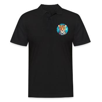 Leopard Stained Glass Colorful Cartoon Kawaii Anim - Men's Polo Shirt - black - Front - Kai (181cm)