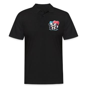 Panda Kawaii Cartoon Haustier spielt mit Luftballons - Männer Poloshirt - Schwarz - Vorne - Kai (181cm)