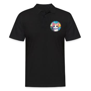 Hantilly Tiffany Cat Watercolor Cartoon Kawaii - Men's Polo Shirt - black - Front - Kai (181cm)