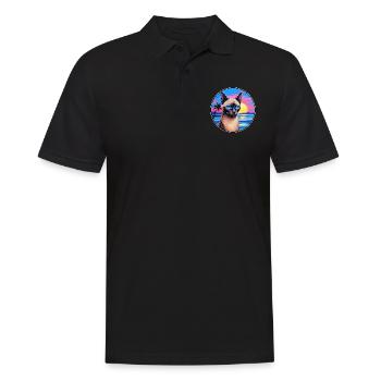 Siamois Shorthair Chat Aquarelle Dessin Animé Kawaii - Polo Homme - noir - Devant - Kai (181cm)