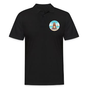 Biber-Karikatur Yoga Strand Sommer Illustration - Männer Poloshirt - Schwarz - Vorne - Kai (181cm)