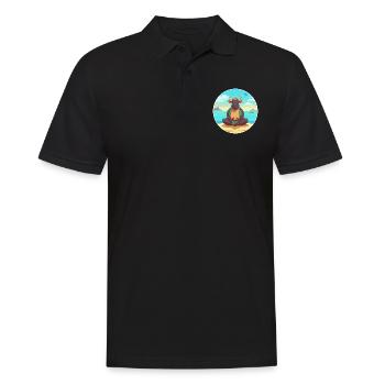 Bull Cartoon Yoga Beach Summer Illustration - Men's Polo Shirt - black - Front - Kai (181cm)