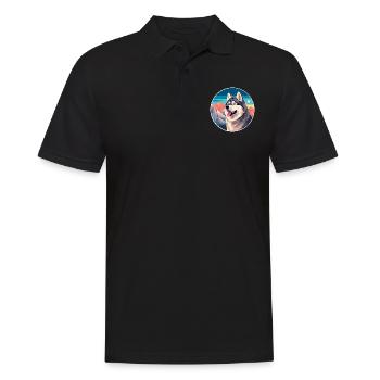 Alaskan Malamute Dog Breed Cartoon Kawaii Watercol - Men's Polo Shirt - black - Front - Kai (181cm)