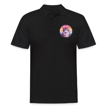 Highlander Cat Colorful Cartoon Watercolor Illustr - Men's Polo Shirt - black - Front - Kai (181cm)