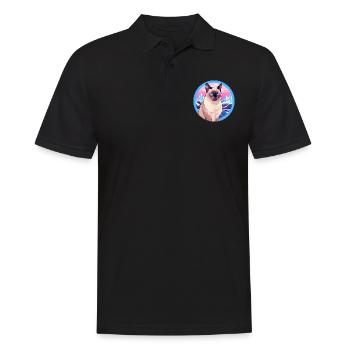 Chat siamois à poil court coloré dessin animé aquarelle - Polo Homme - noir - Devant - Kai (181cm)