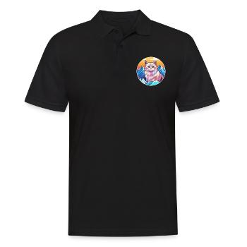 German Rex Cat Colorful Cartoon Watercolor Illustr - Men's Polo Shirt - black - Front - Kai (181cm)