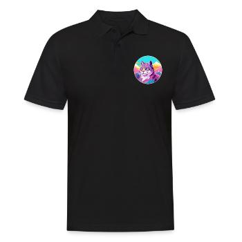 Katze Aquarell Karikatur Kawaii Haustier Tier Bunt - Männer Poloshirt - Schwarz - Vorne - Kai (181cm)