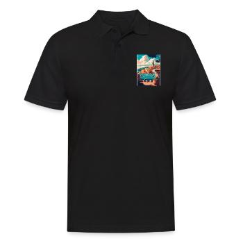 St. Tropez Seascape Frankreich Vintage Reiseposter - Männer Poloshirt - Schwarz - Vorne - Kai (181cm)