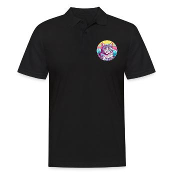 Katze Aquarell Karikatur Kawaii Haustier Tier Bunt - Männer Poloshirt - Schwarz - Vorne - Kai (181cm)