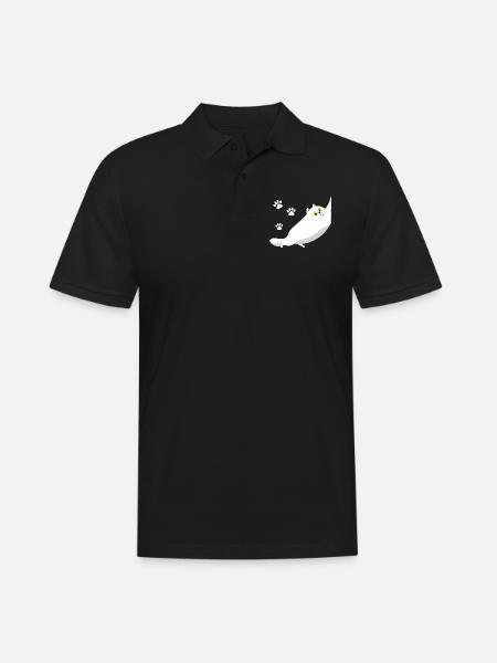Chubby white cat stretching - Men's Polo Shirt - black