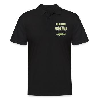 Liebe Meine Frau Angeln Gehen Lässt Angelsport - Männer Poloshirt - Schwarz - Vorne - Kai (181cm)
