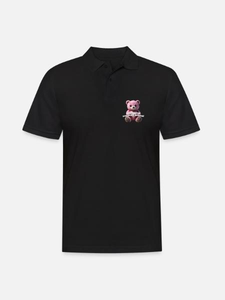 Zärtlicher rosa Bär mit Herz - Männer Poloshirt - Schwarz