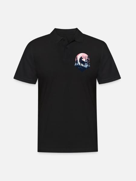 Wolf Mond Nacht Natur Wildnis Abenteuer Wald Wölfe - Männer Poloshirt - Schwarz