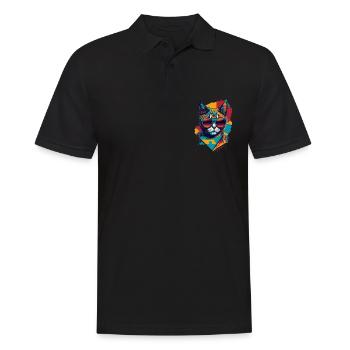 Retro Cool Cat: Vintage Vibes and Feline Flair - Männer Poloshirt - Schwarz - Vorne - Kai (181cm)