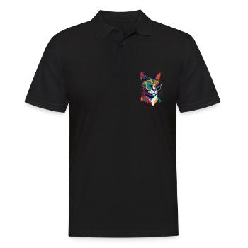 Retro Cool Cat: Vintage Vibes and Feline Flair - Männer Poloshirt - Schwarz - Vorne - Kai (181cm)