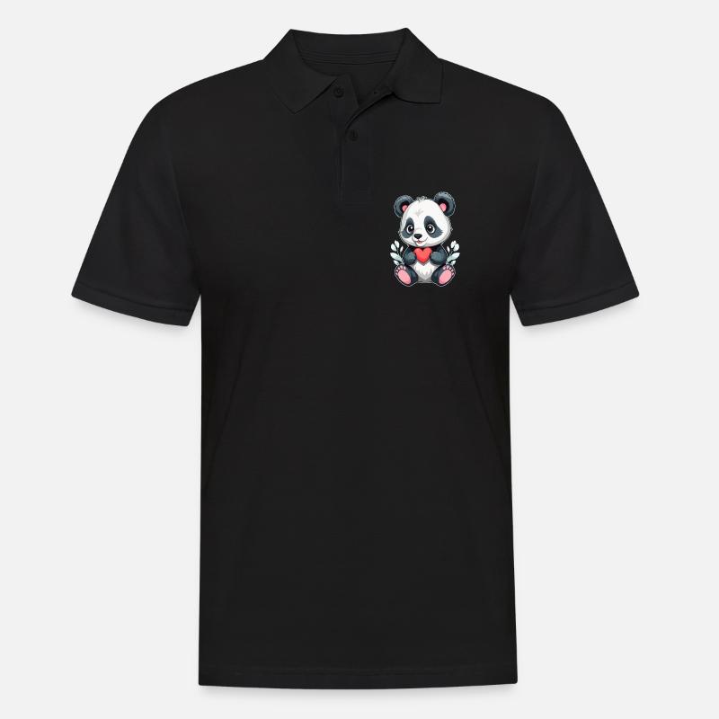 Panda mit Herz - Männer Poloshirt - Schwarz