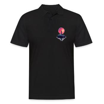 Neon Sunset – Stadt trifft Horizont - Männer Poloshirt - Schwarz - Vorne - Kai (181cm)
