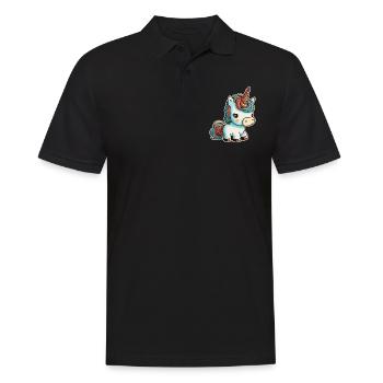 Einhorn Bunt Farben Süß Niedlich Cartoon Comic - Männer Poloshirt - Schwarz - Vorne - Kai (181cm)