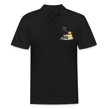 Cats Books Tea Reading - Cute Funny Graphic - Männer Poloshirt - Schwarz - Vorne - Kai (181cm)