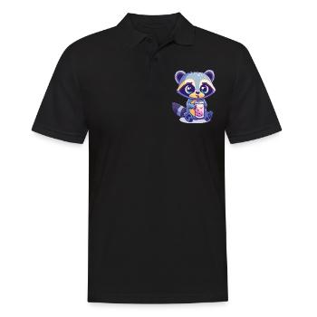 Kawaii Racoon Drinking Bubble Tea Boba Anime - Men's Polo Shirt - black - Front - Kai (181cm)