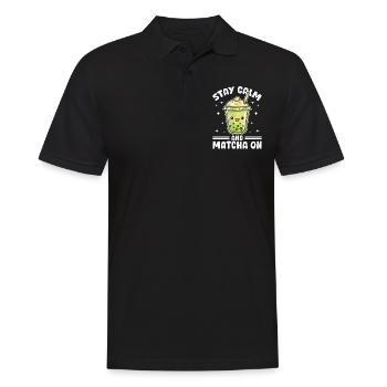Matcha Green Bubble Tea Latte Boba Stay Calm - Männer Poloshirt - Schwarz - Vorne - Kai (181cm)