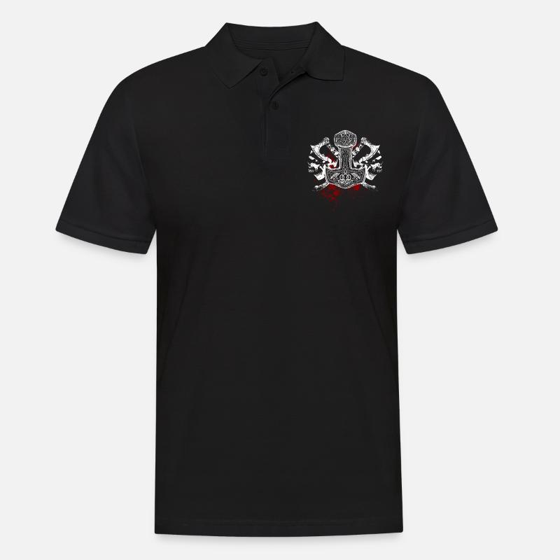 Mjölnir, Thorshammer, Totenköpfe, Wikinger - Männer Poloshirt - Schwarz