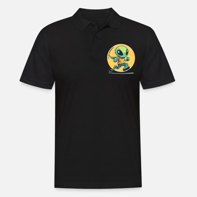 Laufender Alien im Comic-Stil - Männer Poloshirt - Schwarz