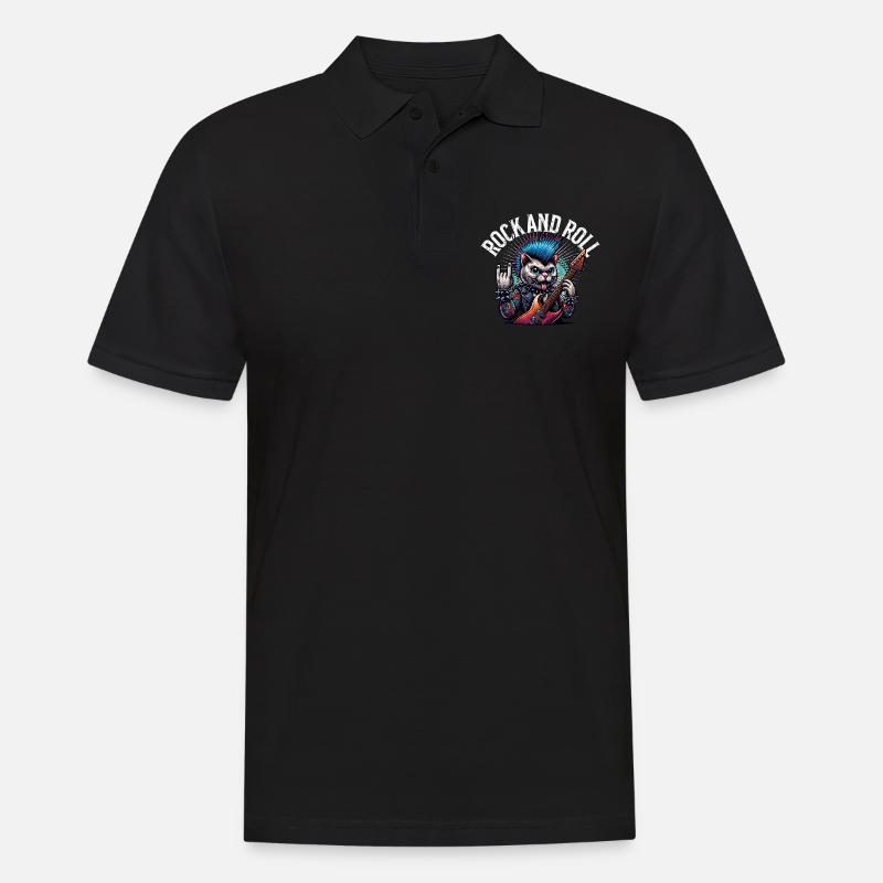 Katze Rock and Roll Gitarrist - Männer Poloshirt - Schwarz