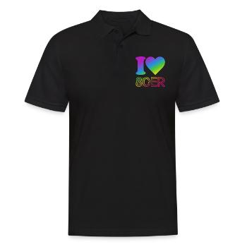 I Love 80er Jahre - bunter Regenbogen - Kostüm - Männer Poloshirt - Schwarz - Vorne - Kai (181cm)