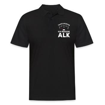 Tank leer - Ich brauche Alk - Sauf Spruch - Männer Poloshirt - Schwarz - Vorne - Kai (181cm)