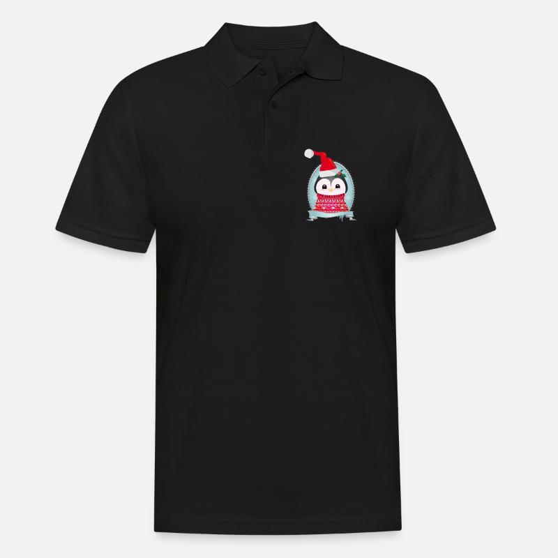 weihnachtlicher Pinguin mit Strickpullover & Mütze - Männer Poloshirt - Schwarz