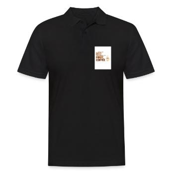 But First, Coffee Spruch Design - Männer Poloshirt - Schwarz - Vorne - Kai (181cm)