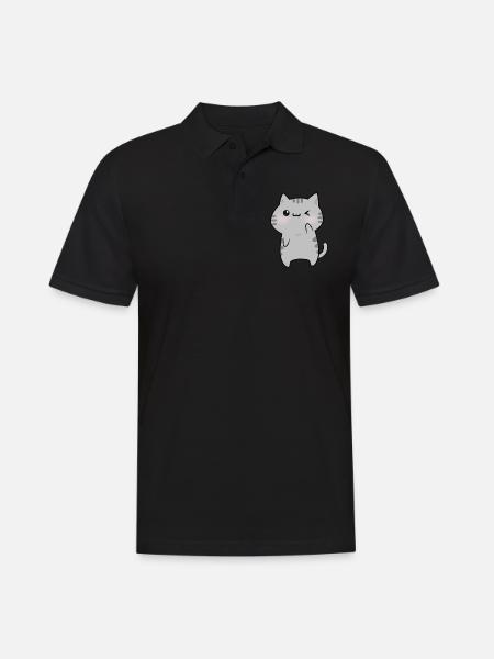 Dessin animé mignon chat gris - Polo Homme - noir