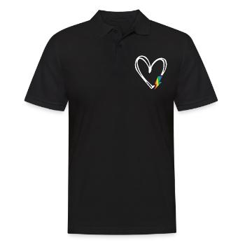 Subtiler Pride-Monat Minimalistisches Regenbogenflaggenherz - Männer Poloshirt - Schwarz - Vorne - Kai (181cm)