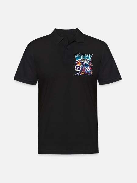 Astronaut 12th Birthday Space - Men's Polo Shirt - black