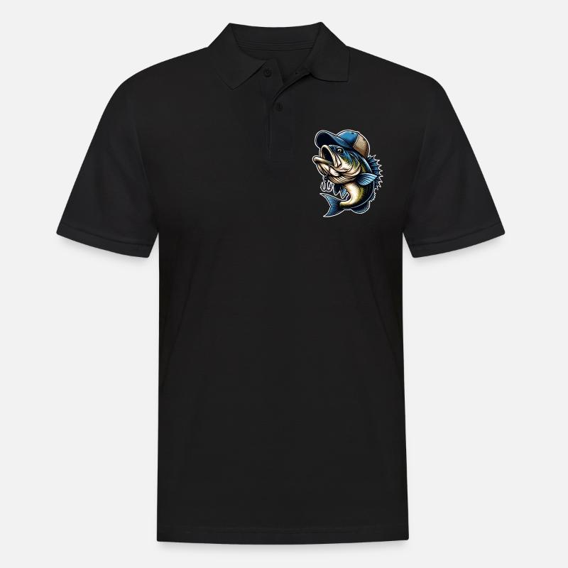 Fishing Fish With Cap Fish Hook - Men's Polo Shirt - black