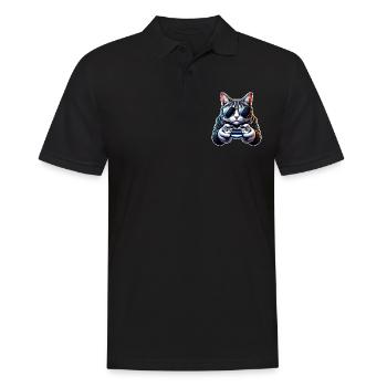 Cat Gamer Gaming Nerd - Men's Polo Shirt - black - Front - Kai (181cm)