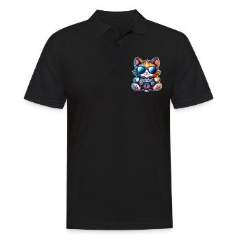 Katze Gaming Gamer - Männer Poloshirt - Schwarz - Vorne - Kai (181cm)