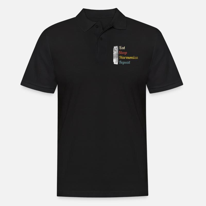 Eat Sleep Harmonica Repeat Mundharmonika - Männer Poloshirt - Schwarz