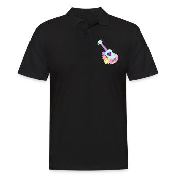 Ukulélé cœur pastel menthe avec fleurs d'Hibiscus - Polo Homme - noir - Devant - Kai (181cm)