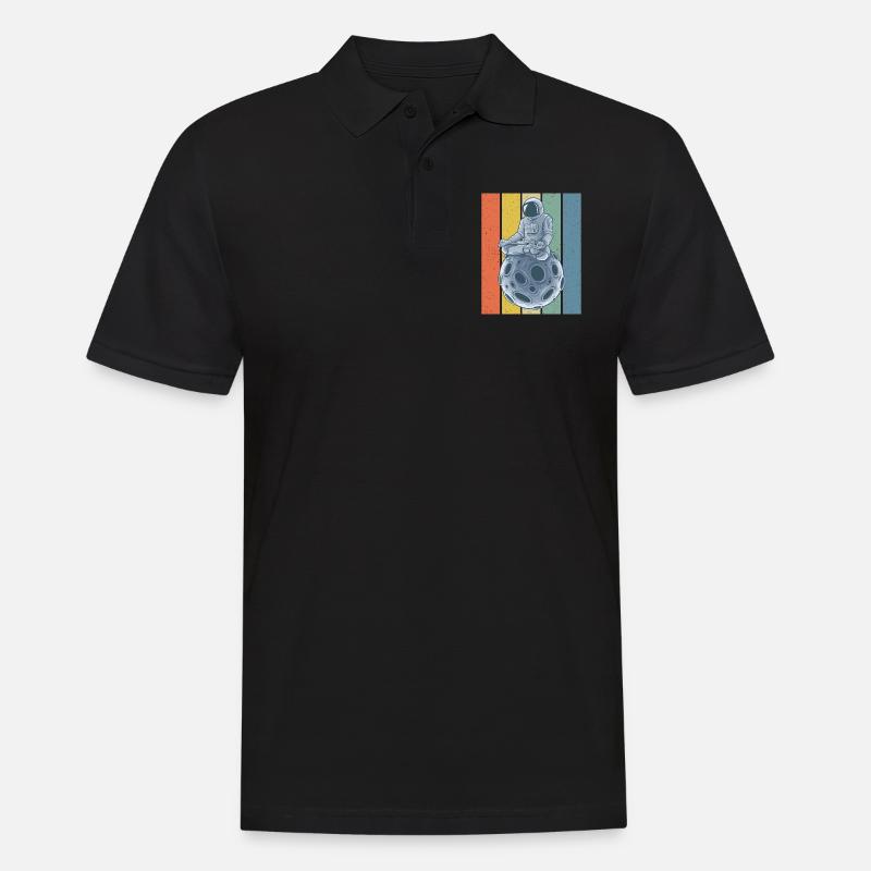 Meditating Astronaut Retro Style - Männer Poloshirt - Schwarz