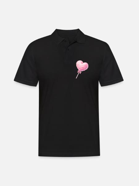 Rosa Zuckerwatte Herz Illustration   - Männer Poloshirt - Schwarz
