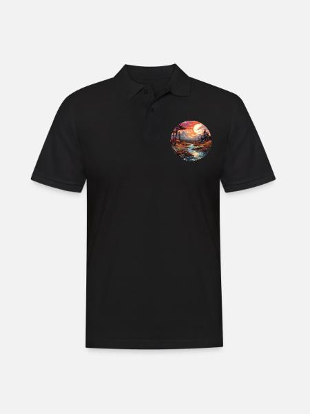 Landschaft - Illustration - Männer Poloshirt - Schwarz