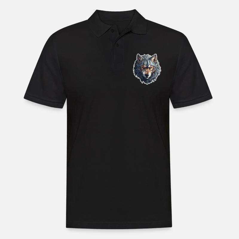 Wolf - Illustration - Männer Poloshirt - Schwarz