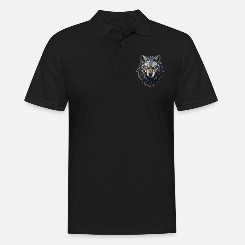 Wolf - Illustration - Männer Poloshirt - Schwarz