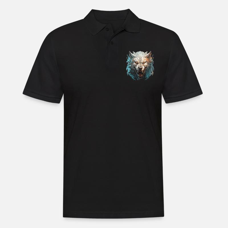 Wolf - Illustration - Männer Poloshirt - Schwarz