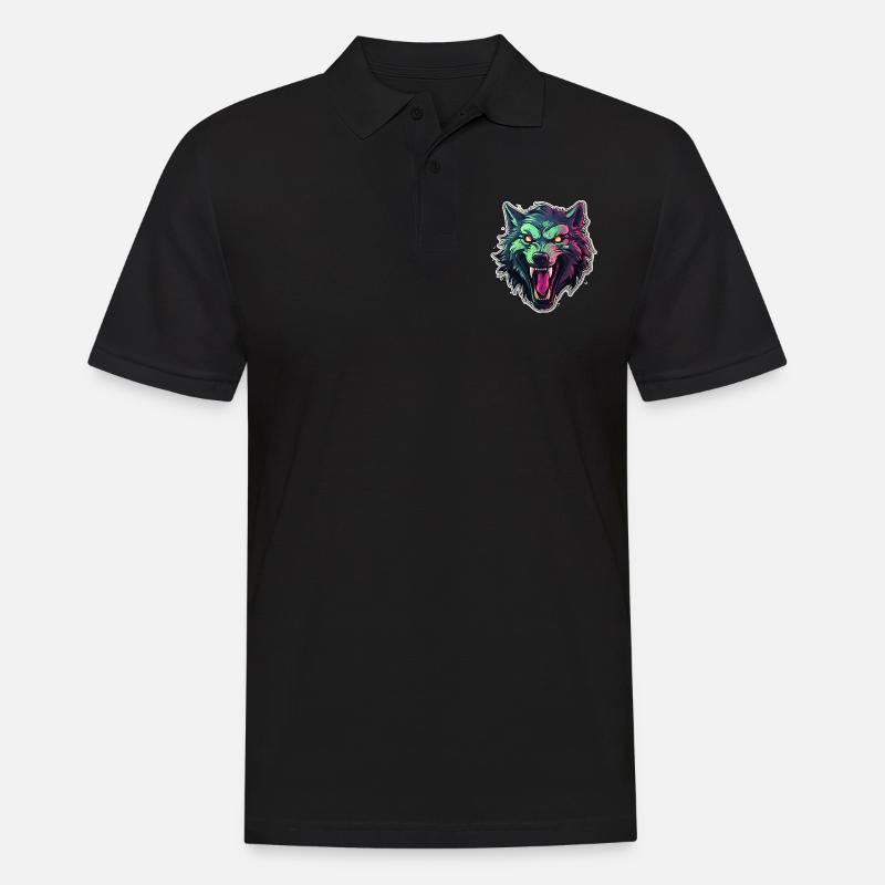 Wolf - Illustration - Männer Poloshirt - Schwarz